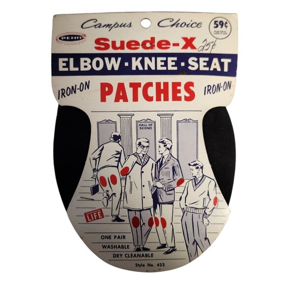 Vintage Penn Suede-X Elbow Knee Seat Iron-On Patches Black 7x5.5" - Picture 1 of 4